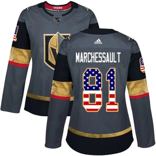 Damen Vegas Golden Knights Trikot Jonathan Marchessault 81 Grau USA Flag Fashion Authentic